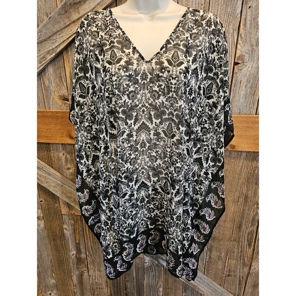 Tommy Bahama size S small grey black kimono poncho semi Sheer lightweight EUC
